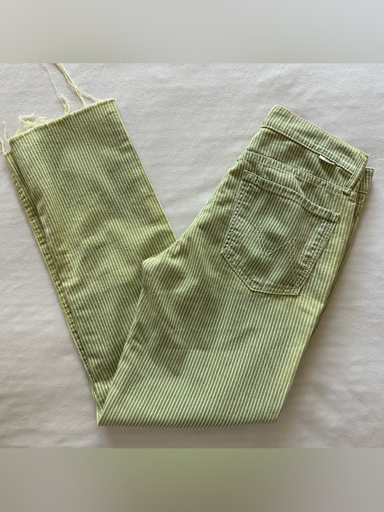 MOTHER Denim - mother brand green striped lightweight denim w raw hems / size 28